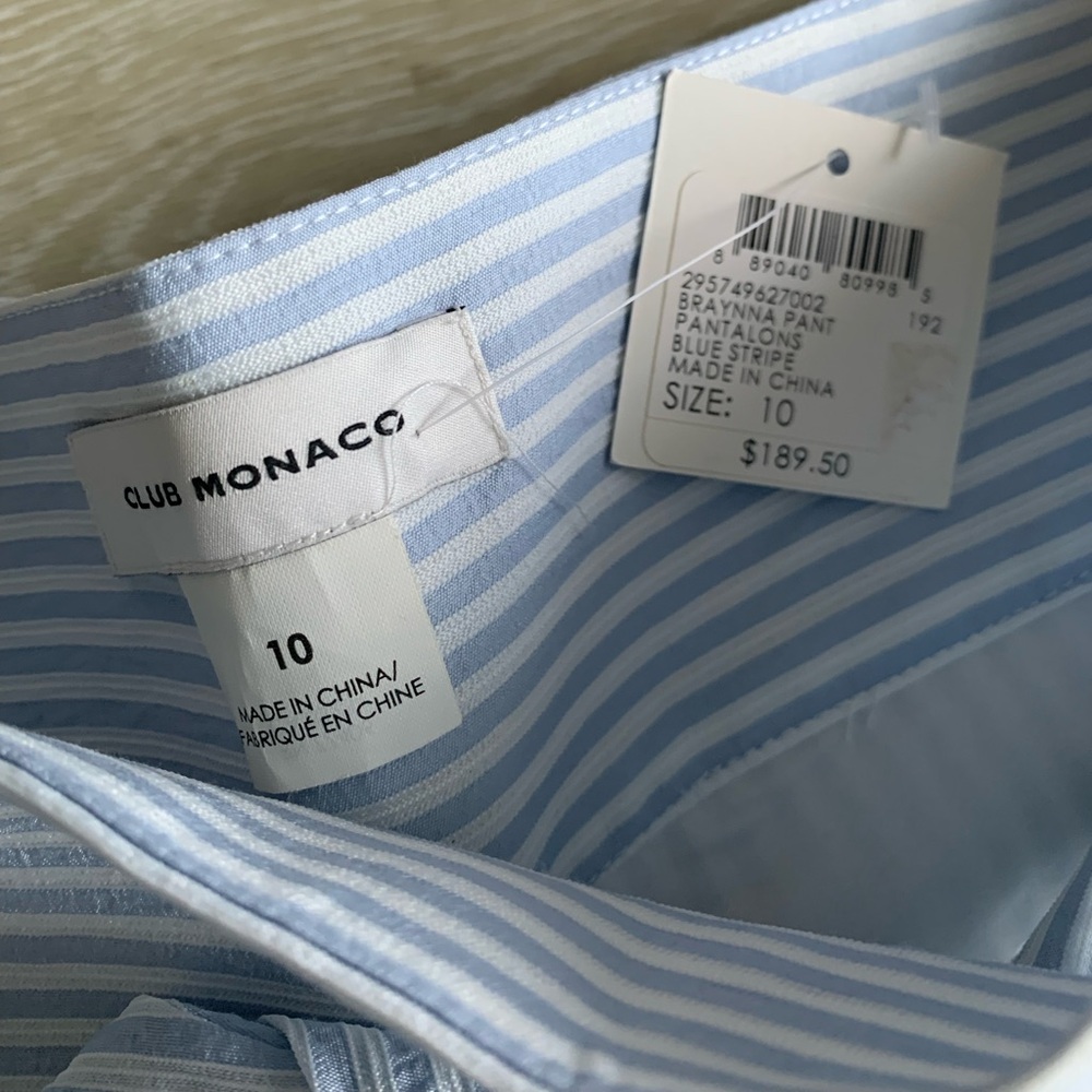 NWT. Club Monaco Bryanna Pant, Pantalons, Light blue stripe. Size 10. - Picture 5 of 8